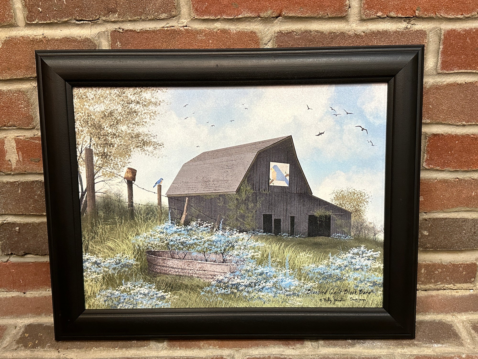 Bluebird Quilt Block Barn Framed Print