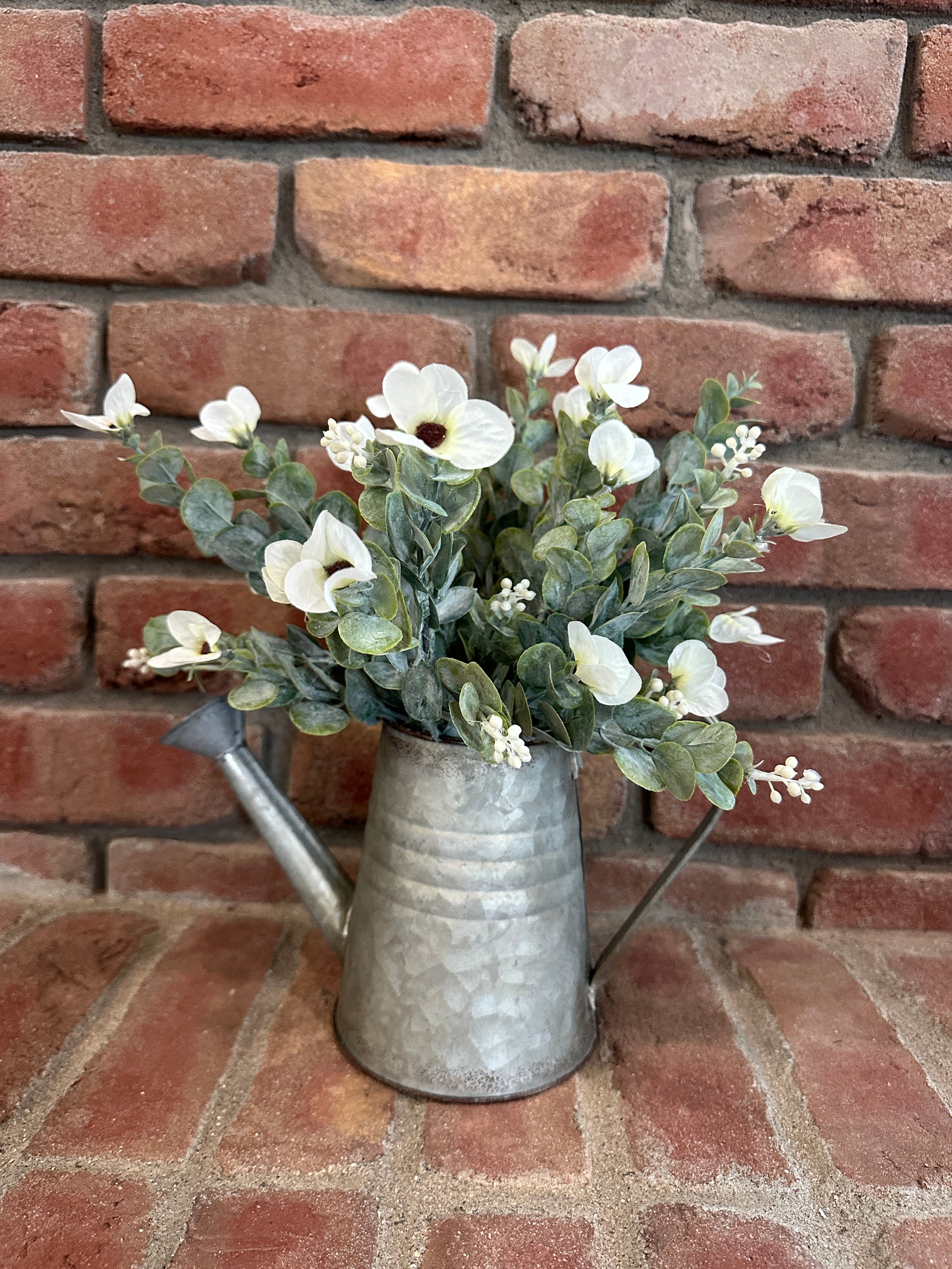 Watering Can with Folklore Florets Arrangement - Cream