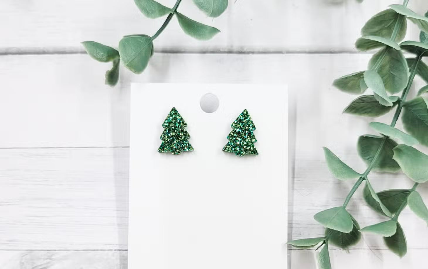 Glittered Christmas Tree Stud Earrings