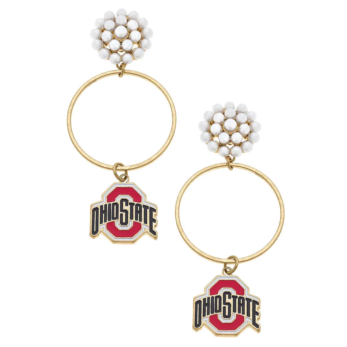 Ohio State Buckeyes Pearl Cluster Hoop Earrings