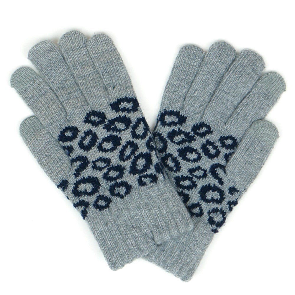 Leopard Print Smart Touch Gloves - Grey