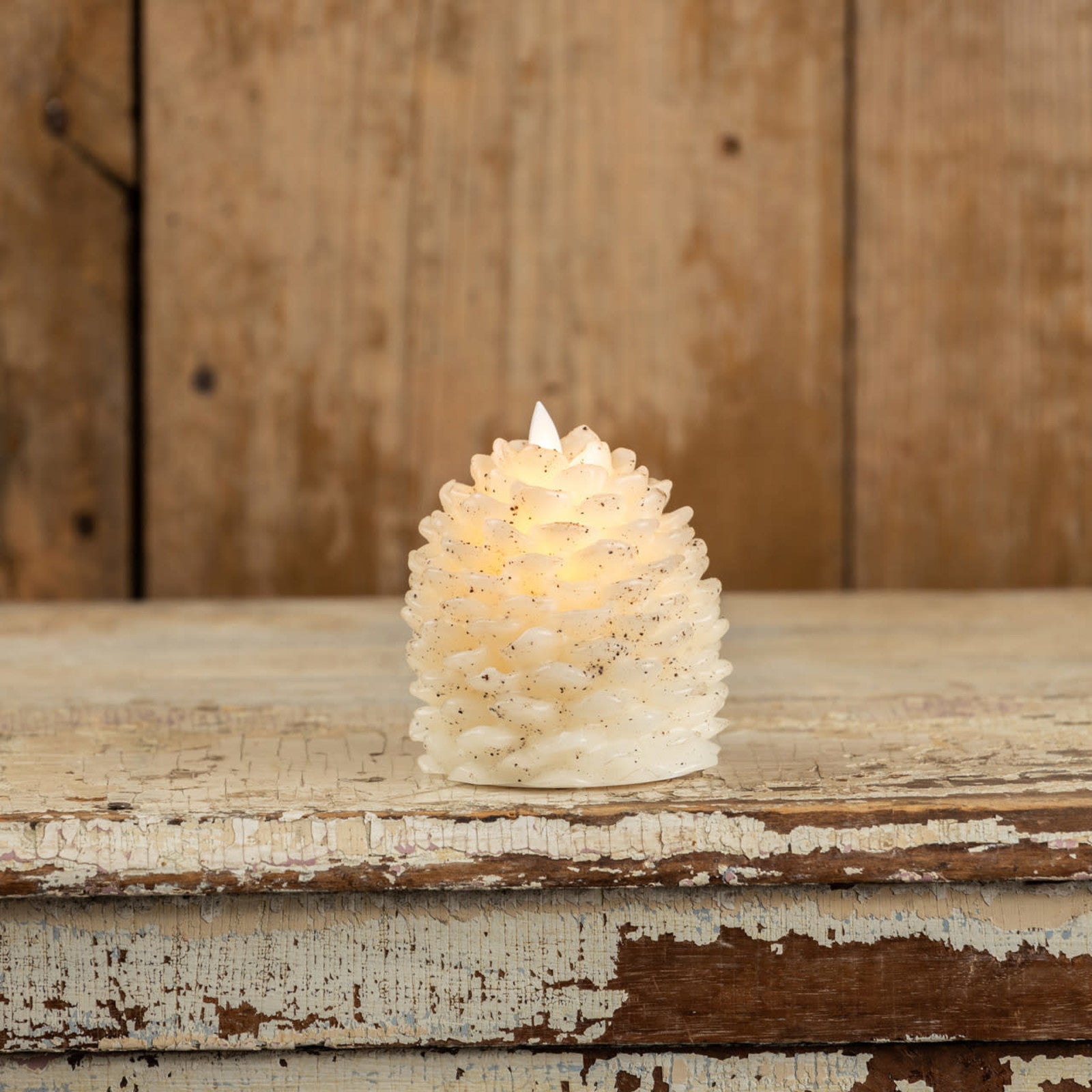 Moving Flame White Pinecone Candle - 2 Sizes