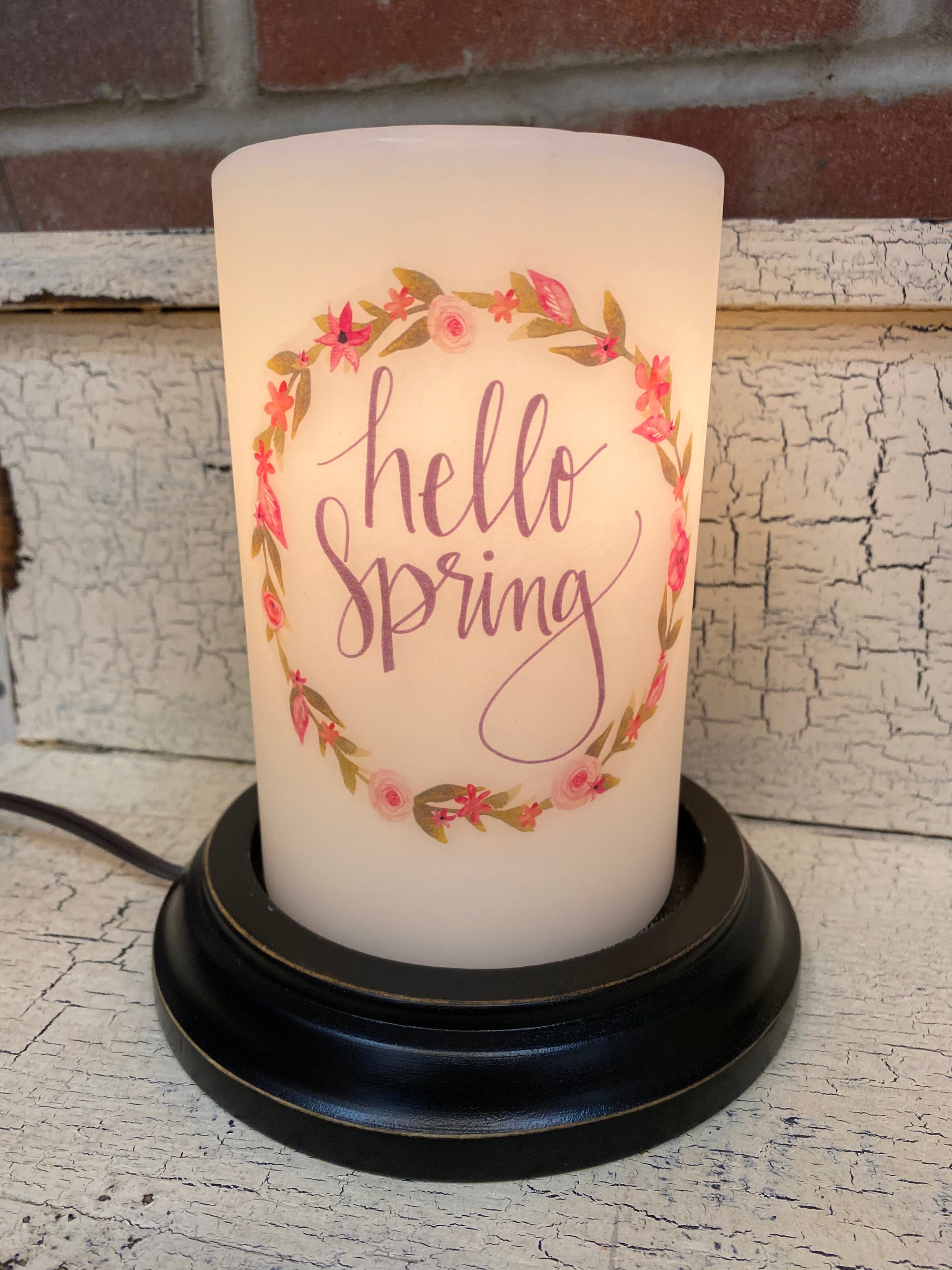 Hello Spring Wreath of Flowers Candle Sleeve