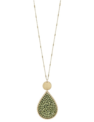 Sage Green Wood Teardrop Necklace