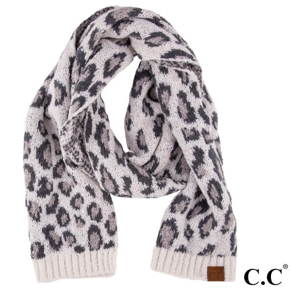 C.C Leopard Print Knit Scarf - Ivory