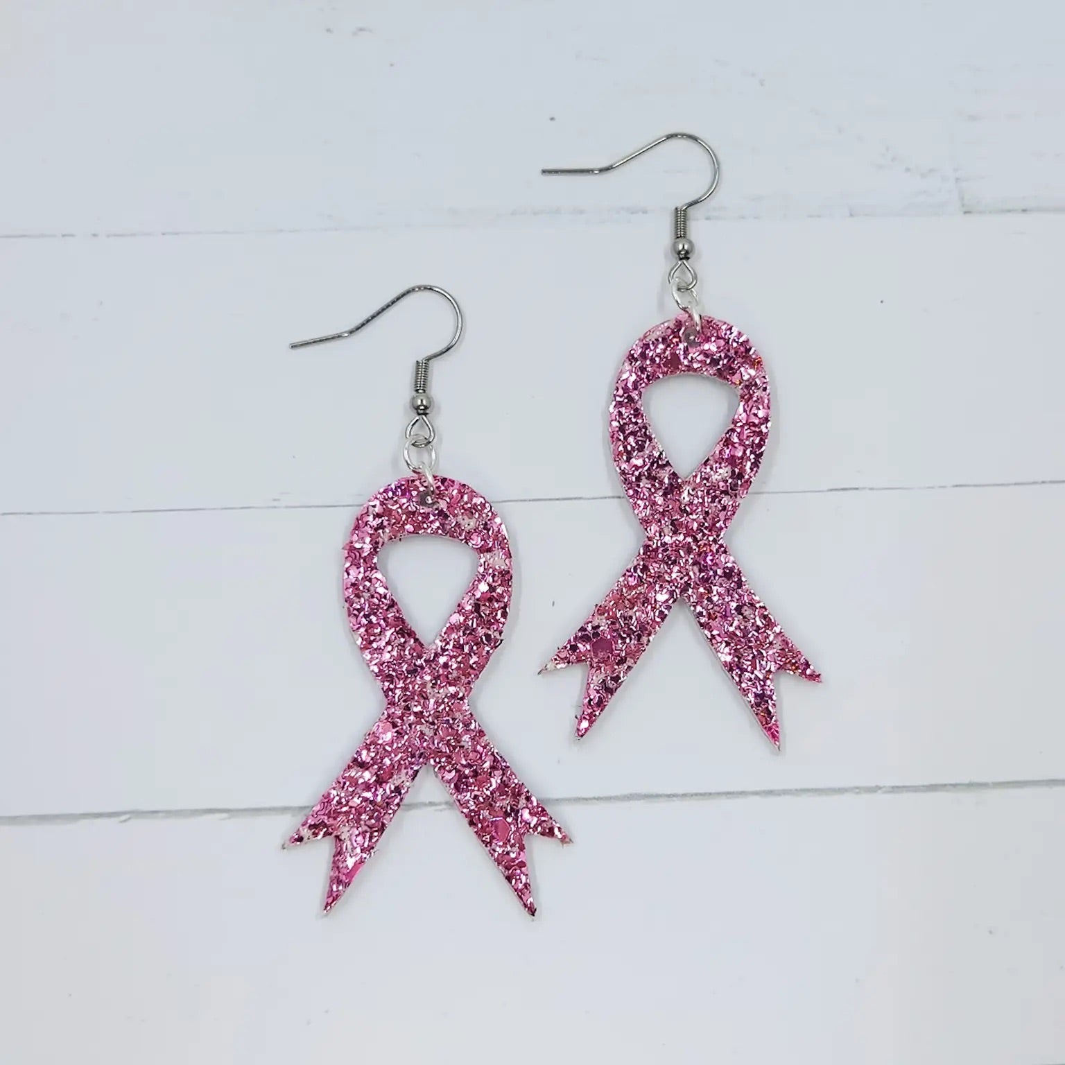 Pink Ribbon Awareness Leather Earrings