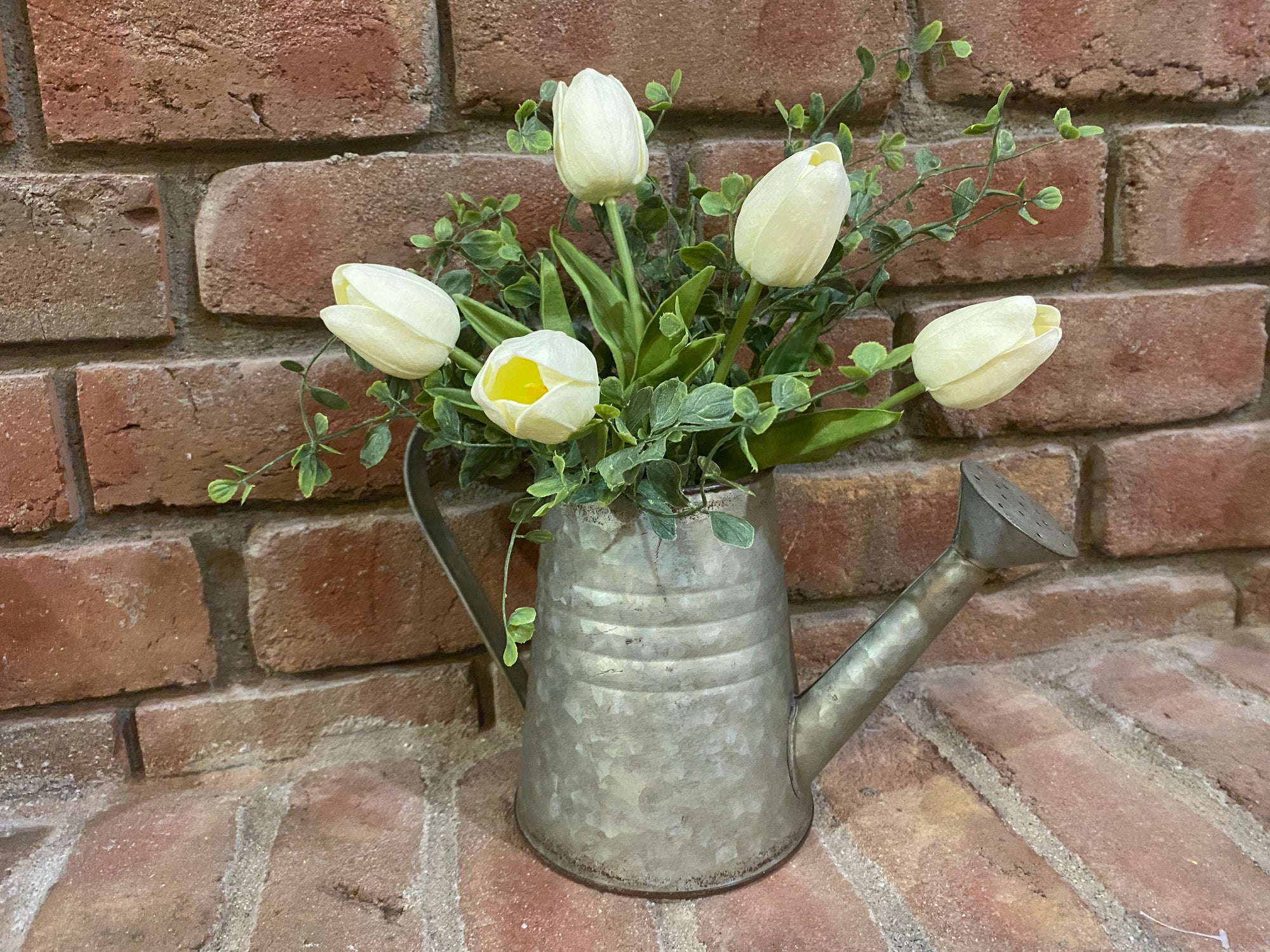 Watering Can Arrangement - Seraph and White Tulips