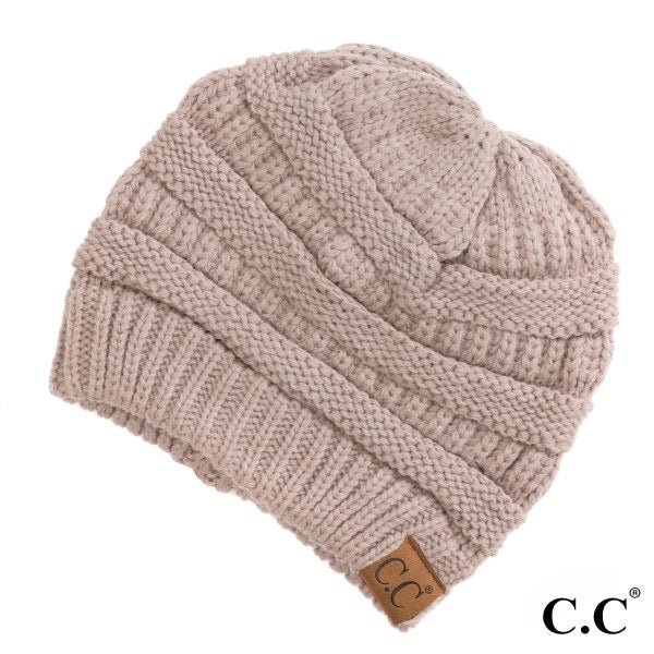 C.C Solid Ribbed Beanie - Beige