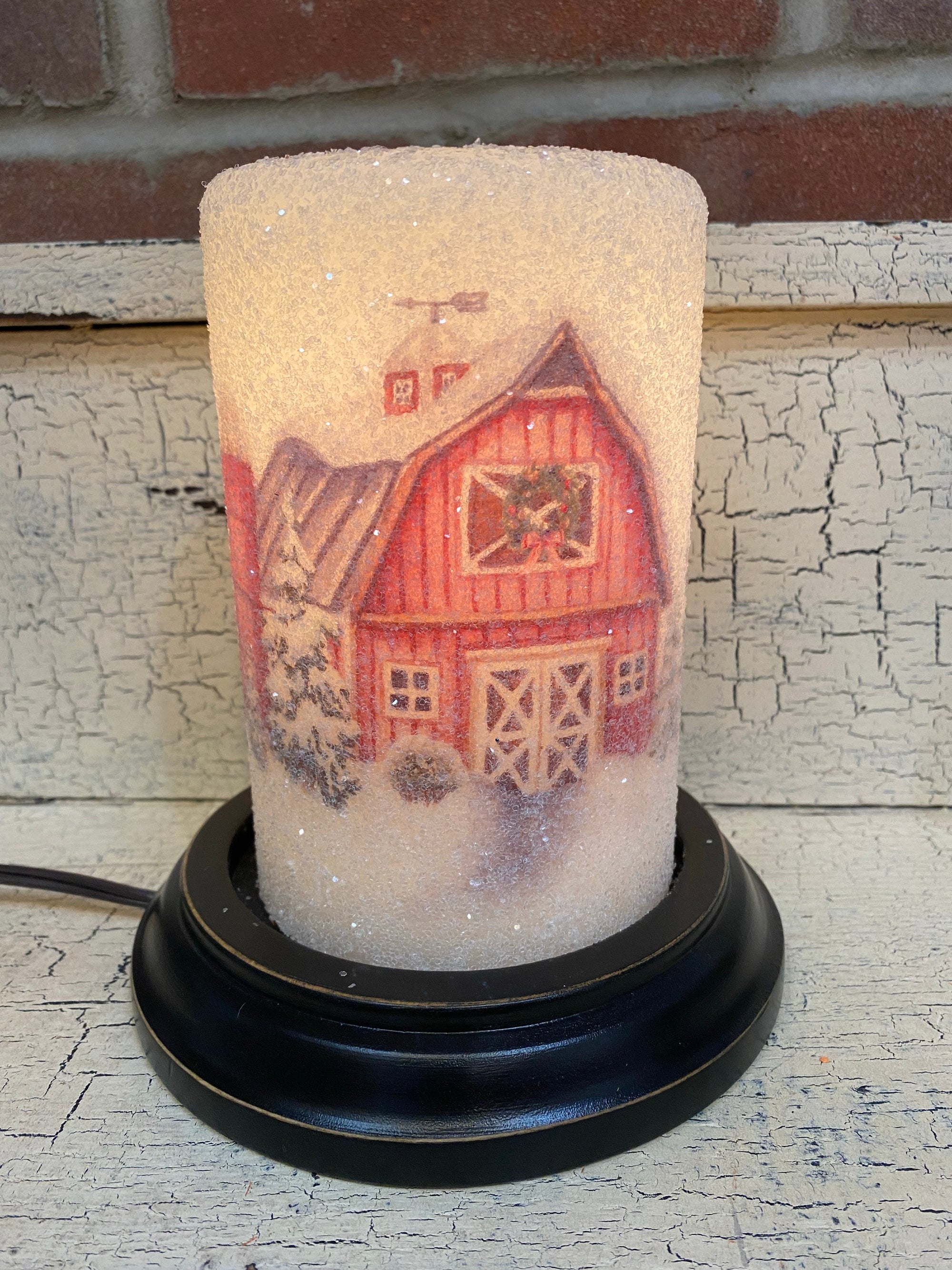Snowy Barn Scene Candle Sleeve