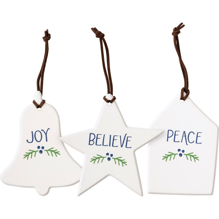 Peace Believe Joy Ornaments - 3 Styles