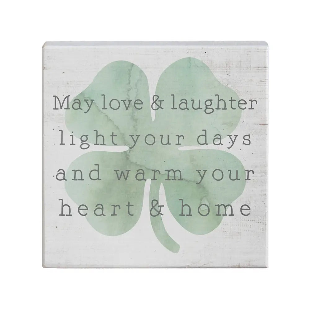 Love and Laughter Shamrock Wood Sign