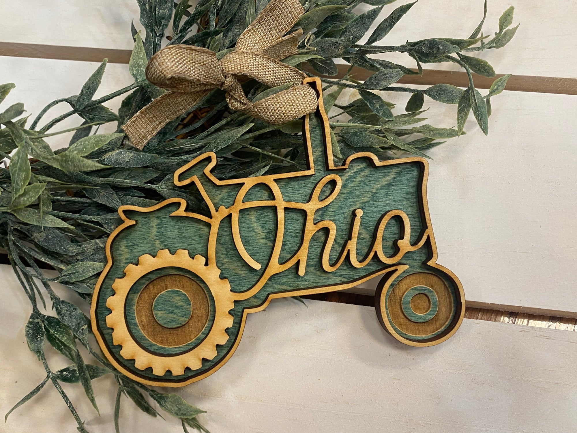 Handmade Ohio Tractor Ornament - Green
