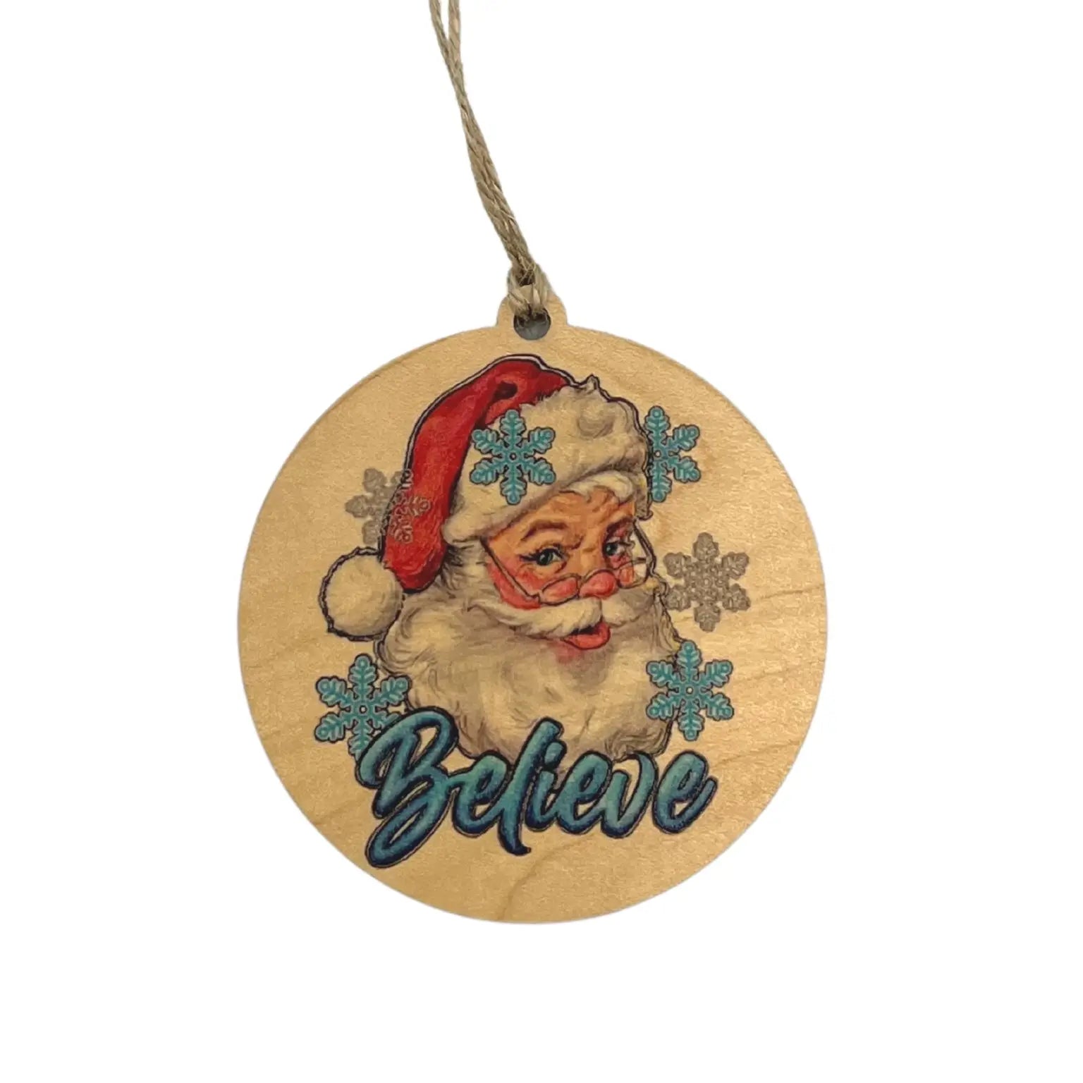 Believe Santa Wood Ornament