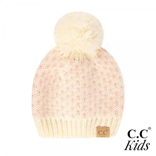 C.C Kids Speckled Pom Beanie - Ivory/Pink