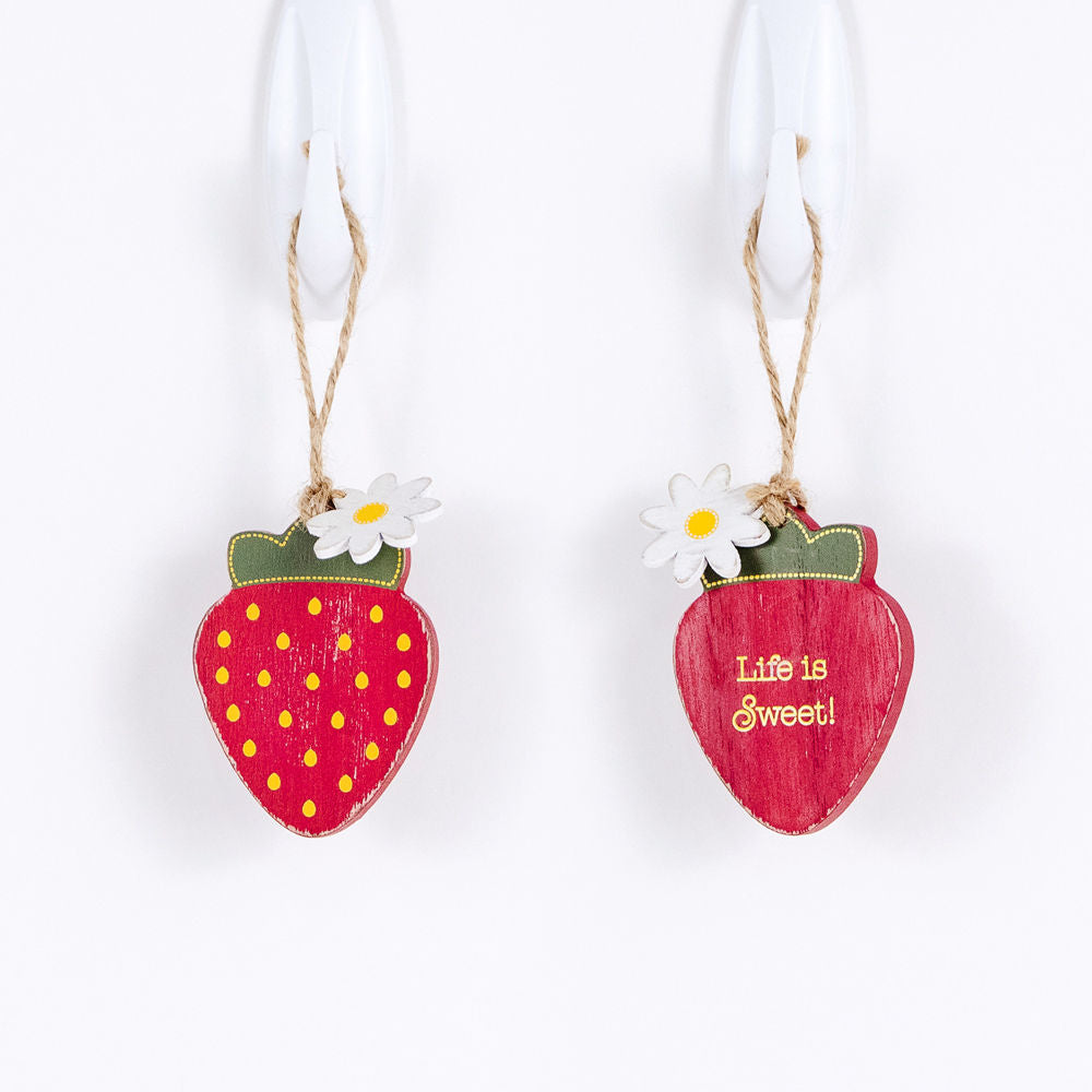 Strawberry Wood Tag with Charm