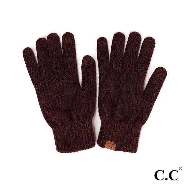 C.C Heather Knit Gloves - Wine