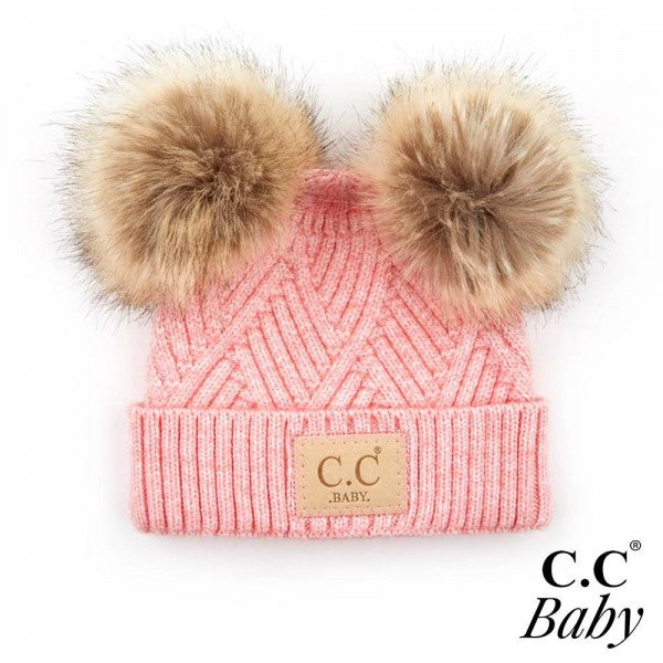 C.C Baby Beanie with Double Pom - Coral Mix