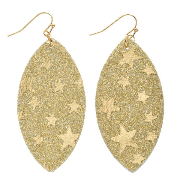 Oval Glitter Star Drop Earrings- Gold