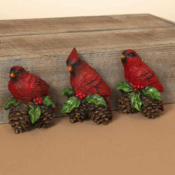 Resin Cardinal on Holly Ornament