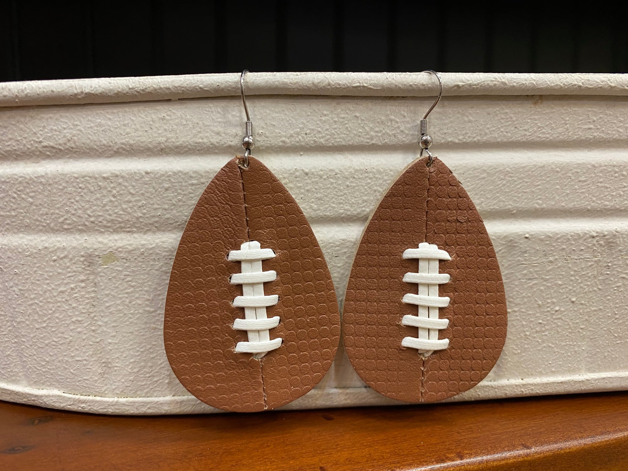 Leather Football Teardrop Earrings