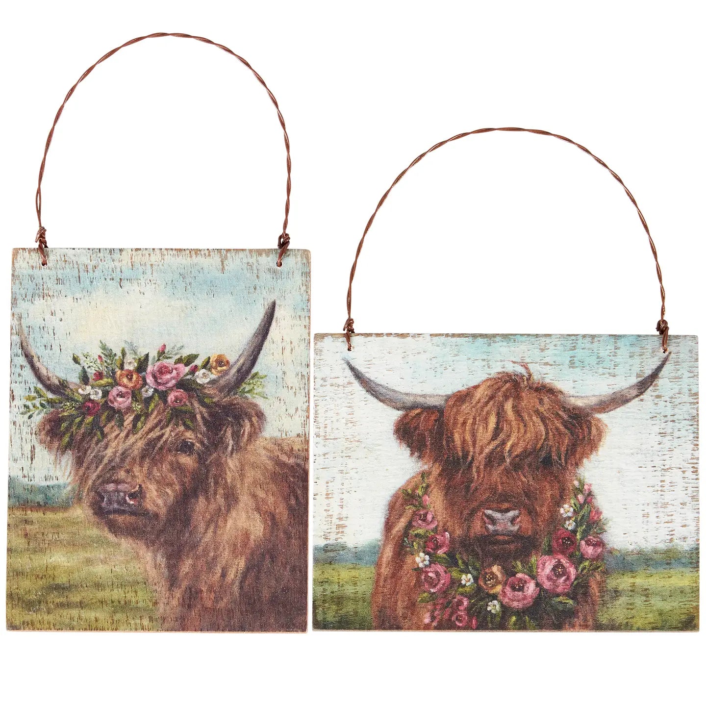 Floral Highland Cow Ornament - Two Styles