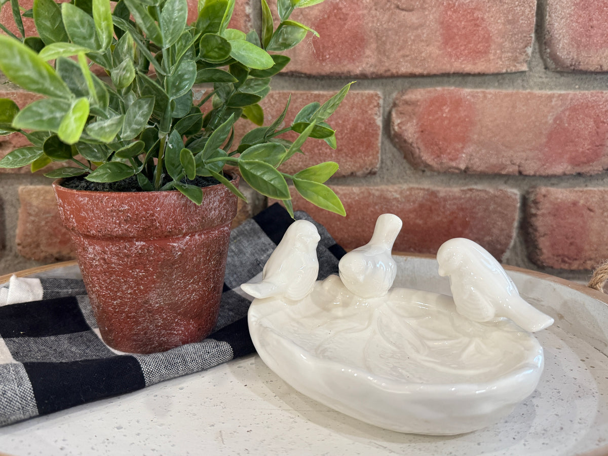 Ceramic Leaf Dish with Birds