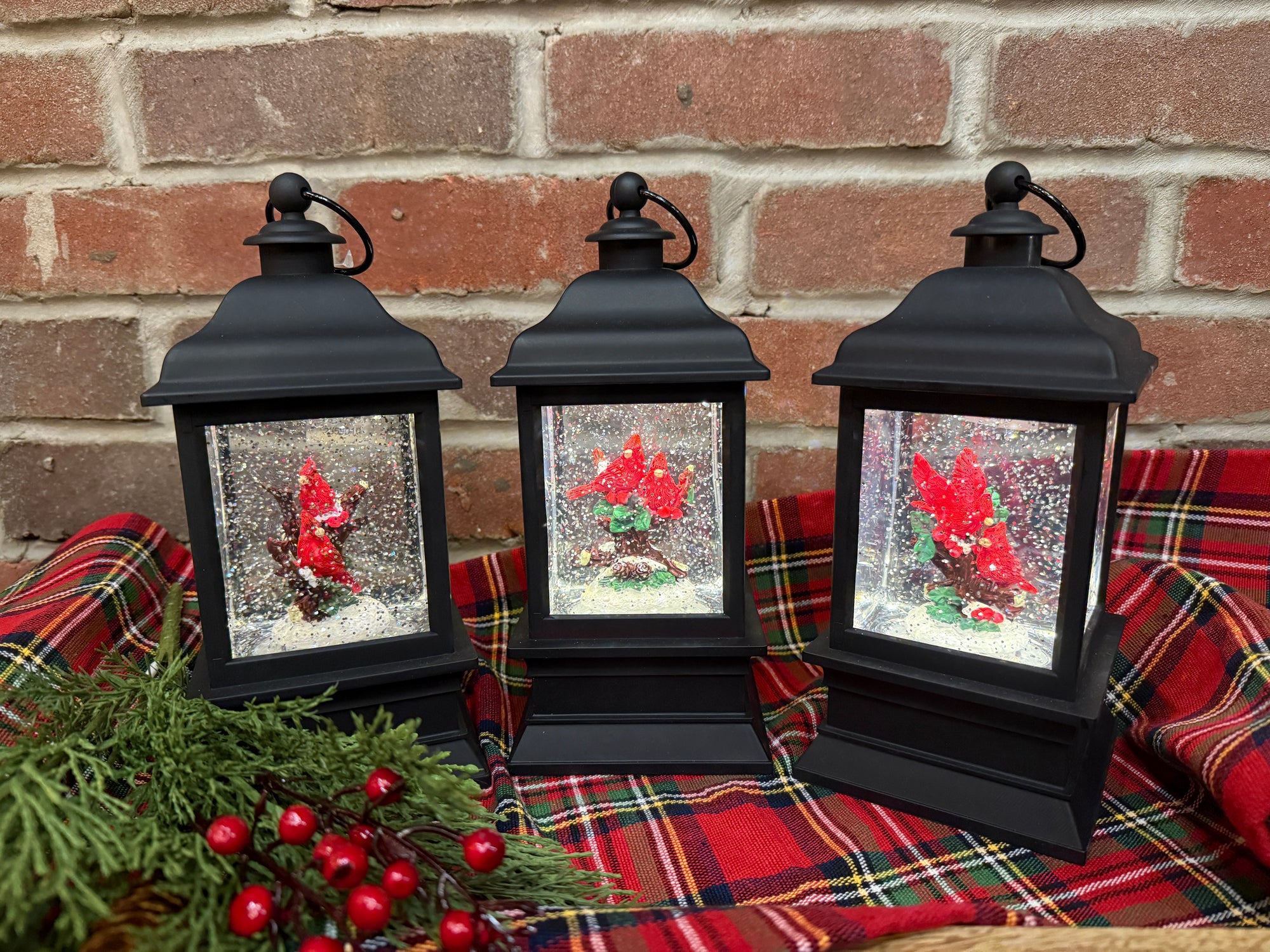 Cardinals Lighted Water Globe Lantern