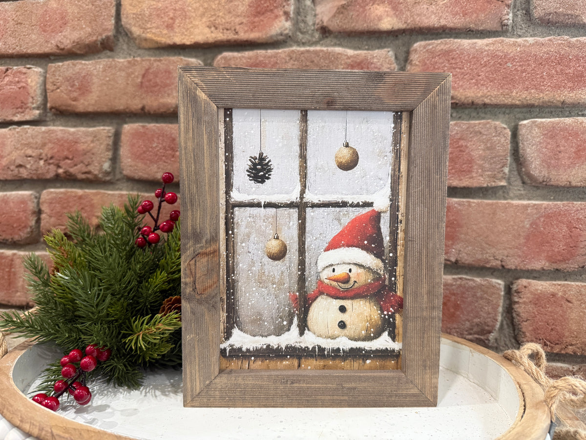 Frosty in Window Framed Art