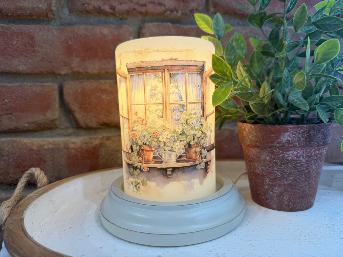 Weathered Garden Window Candle Sleeve