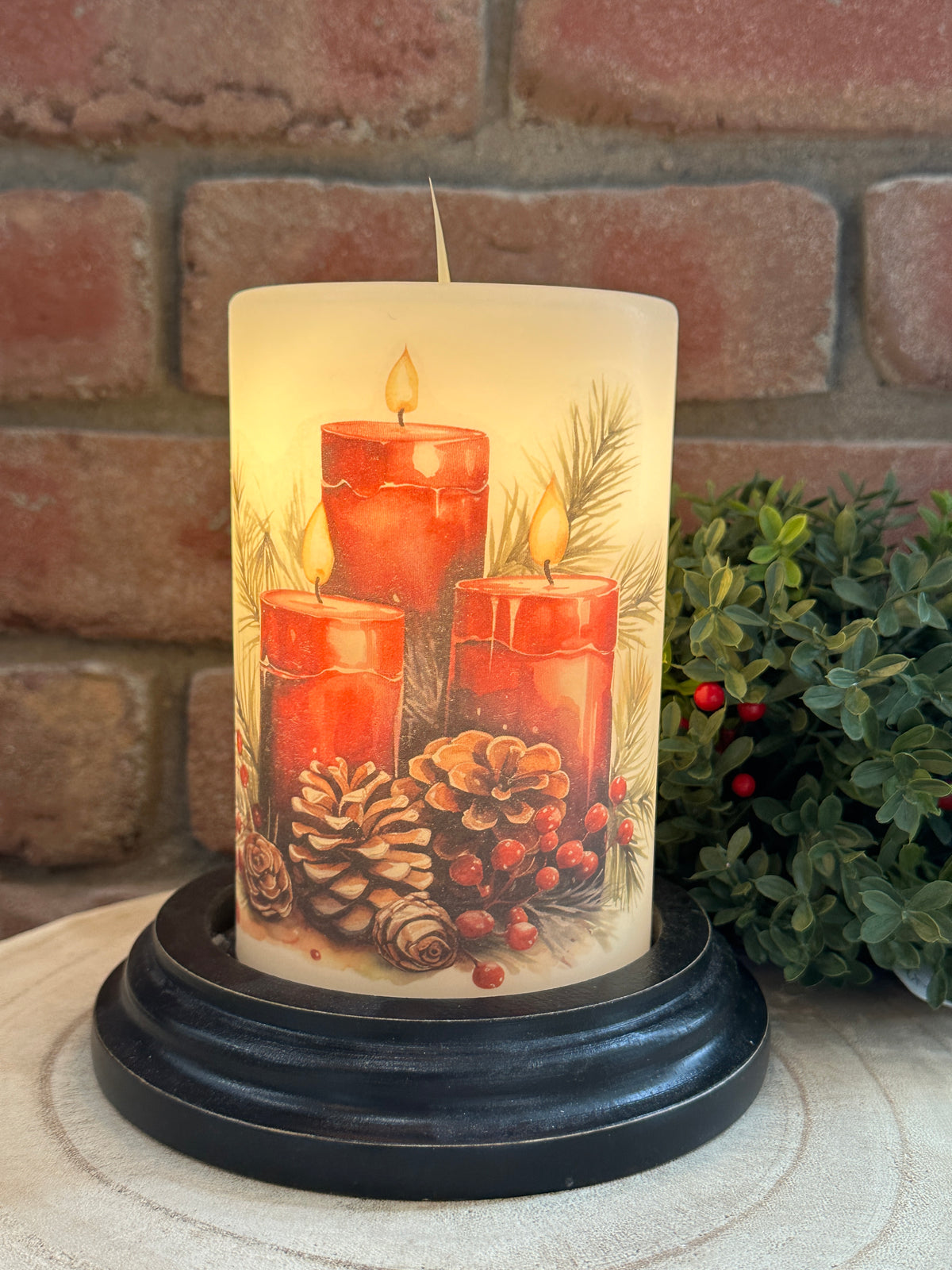 Red Triple Candle Holiday Candle Sleeve