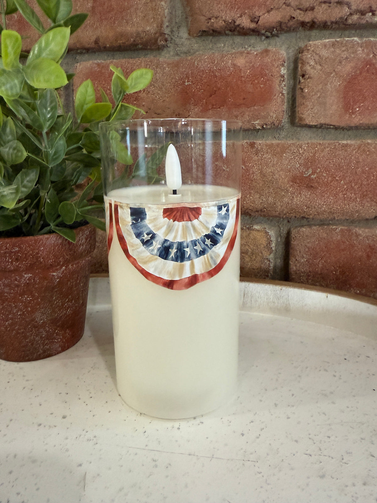 Patriotic Bunting Glass 3D Flame Candle - 3 Sizes
