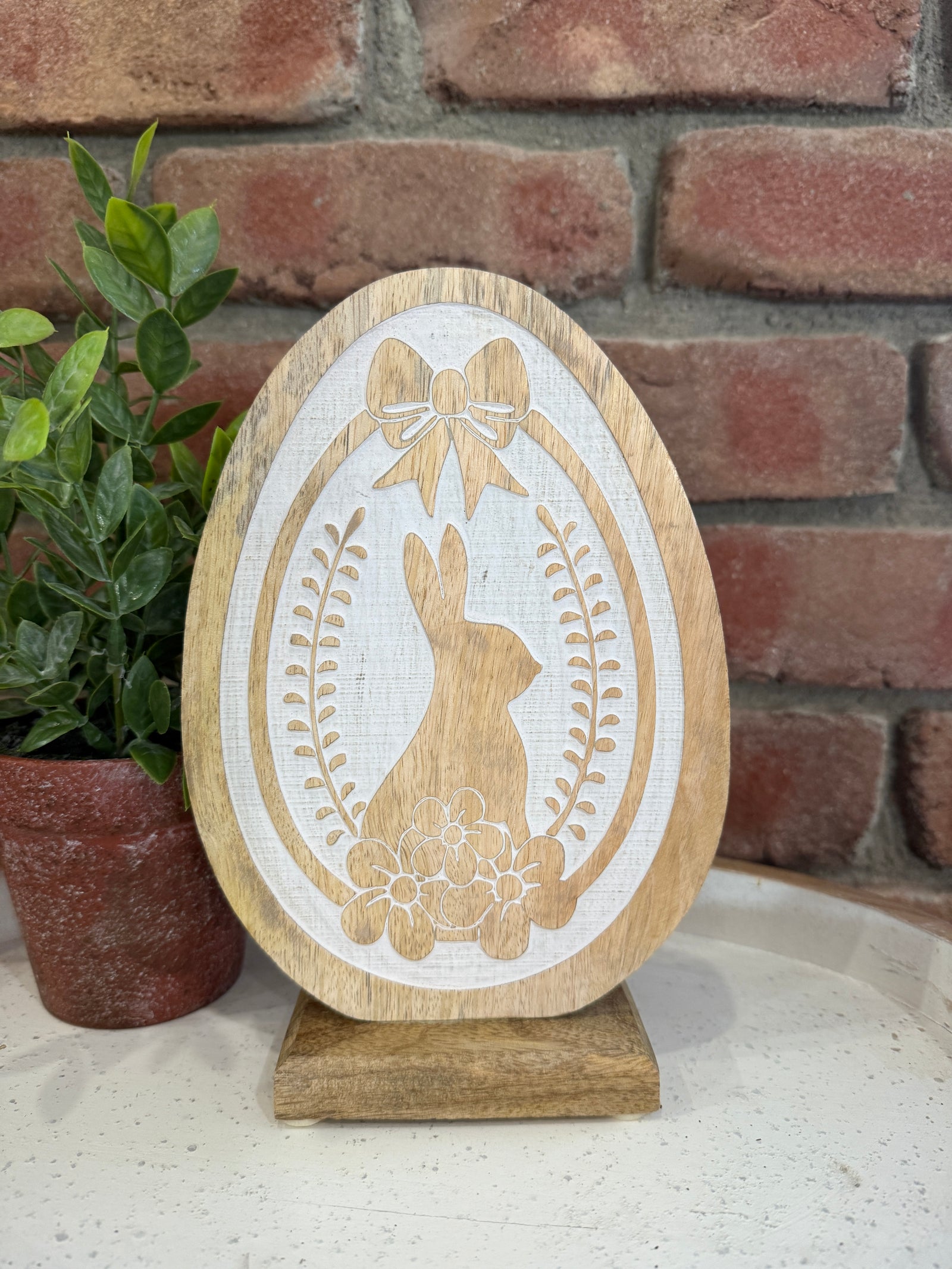 Engraved Wooden Egg on Base