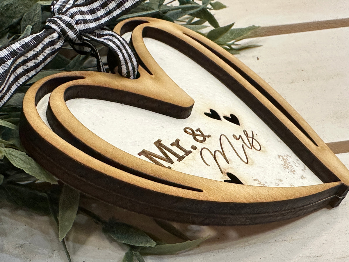 Handmade Mr &amp; Mrs Heart Ornament