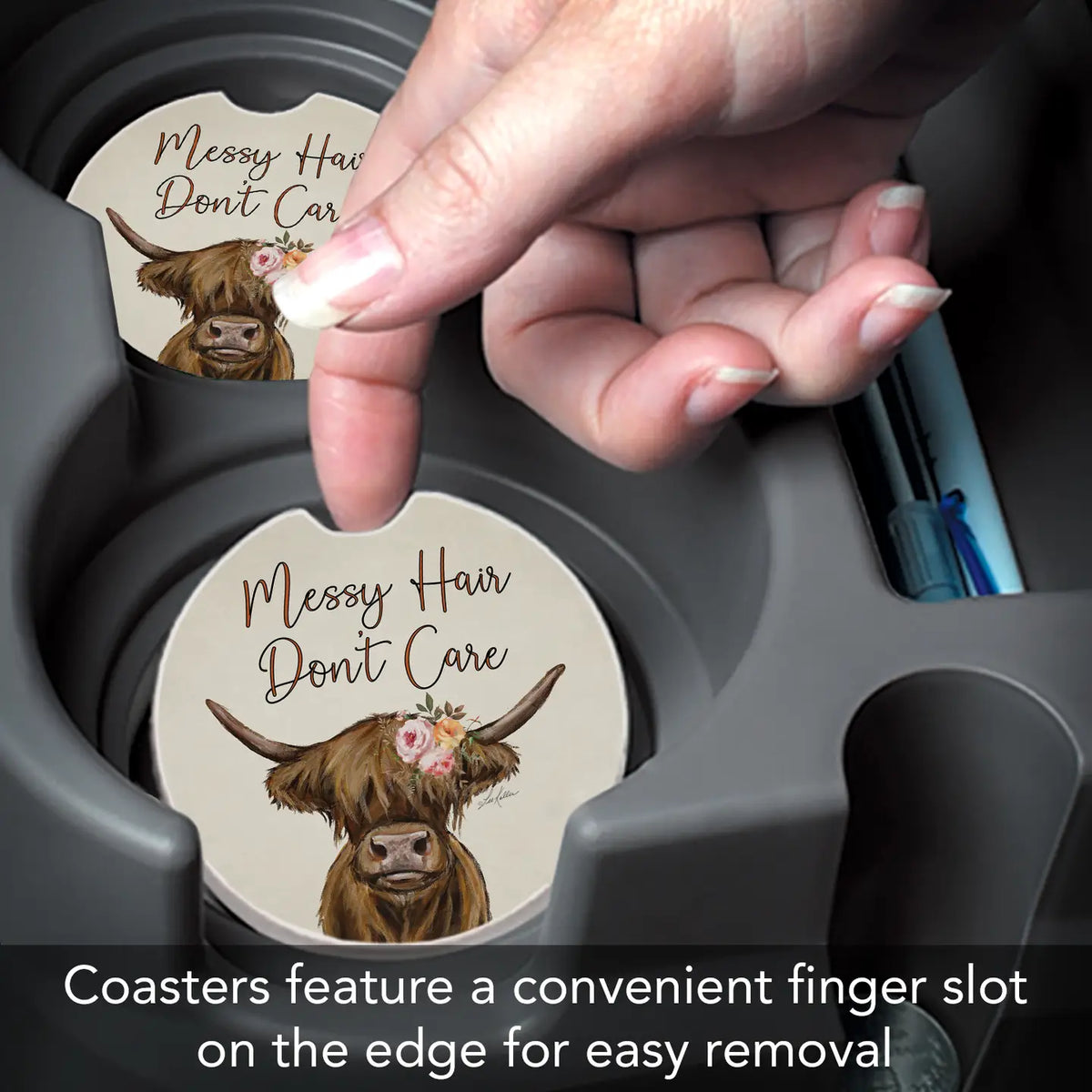 Messy Hair Cow Car Coaster