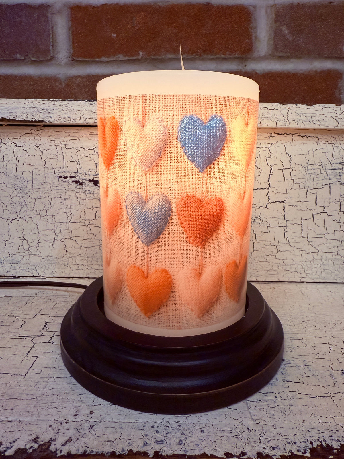 Rainbow Burlap Hearts Candle Sleeve