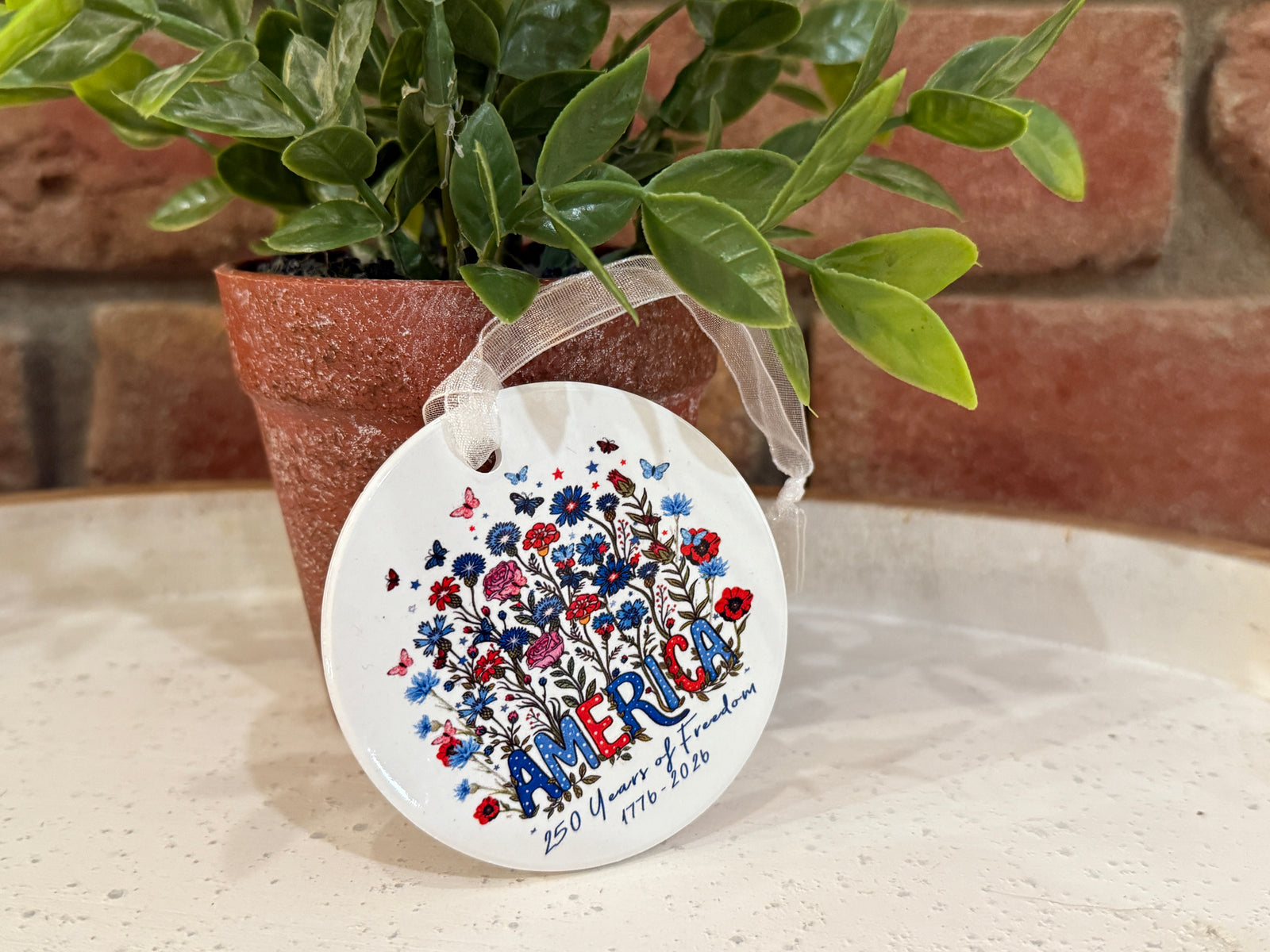 Patriotic Flowers 250 Anniversary Ornament