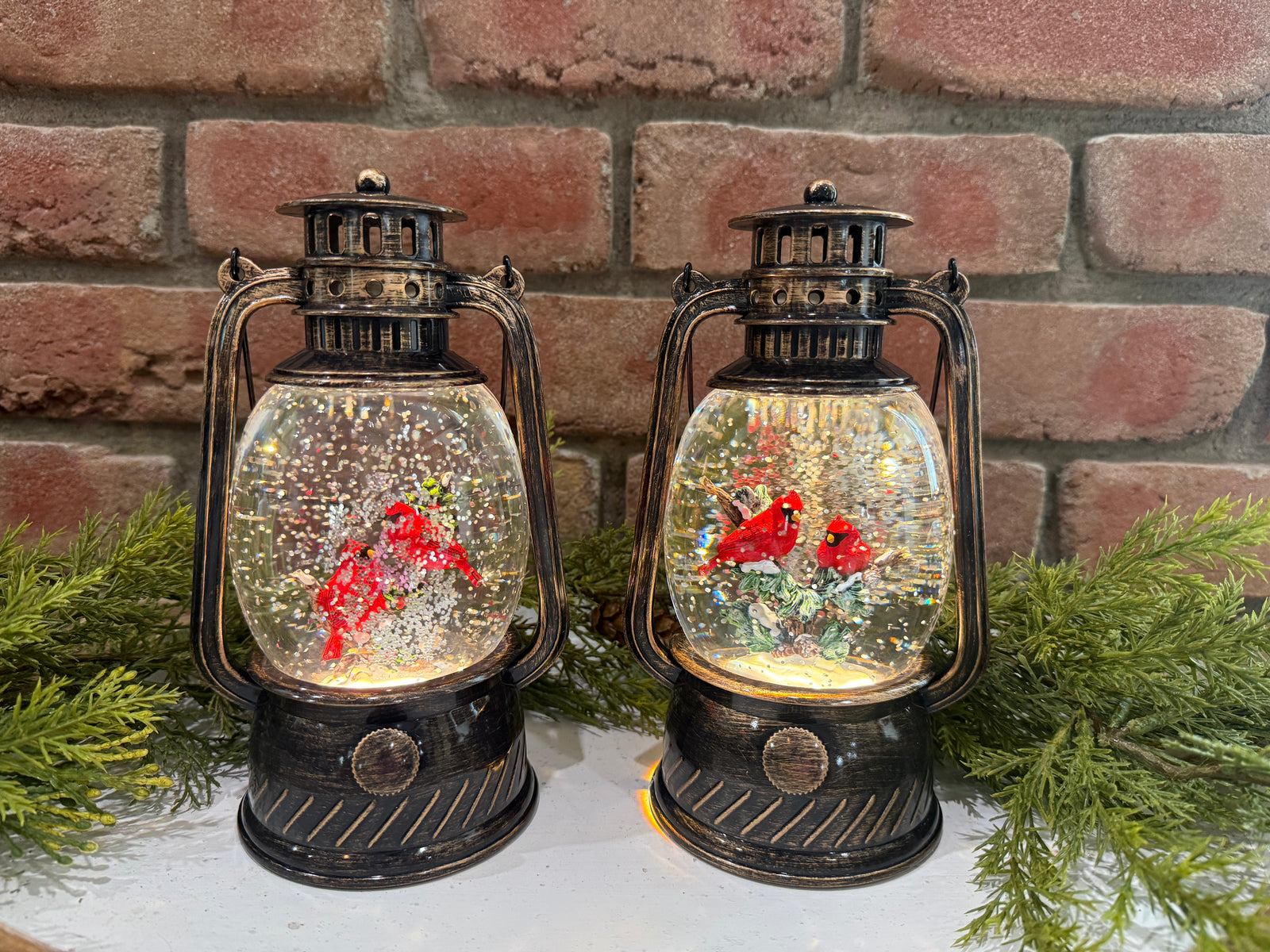 Spinning Water Globe Lantern with Cardinals - 2 Styles