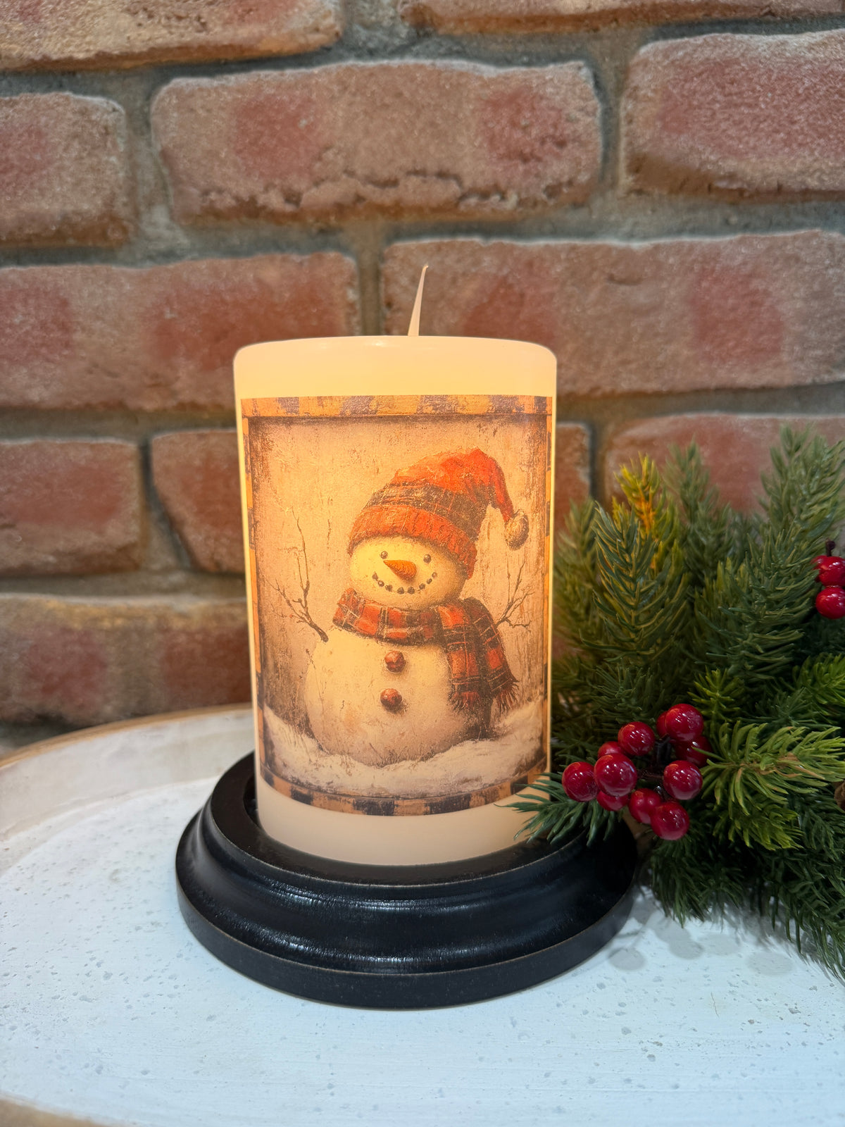 Homespun Plaid Snowman Candle Sleeve