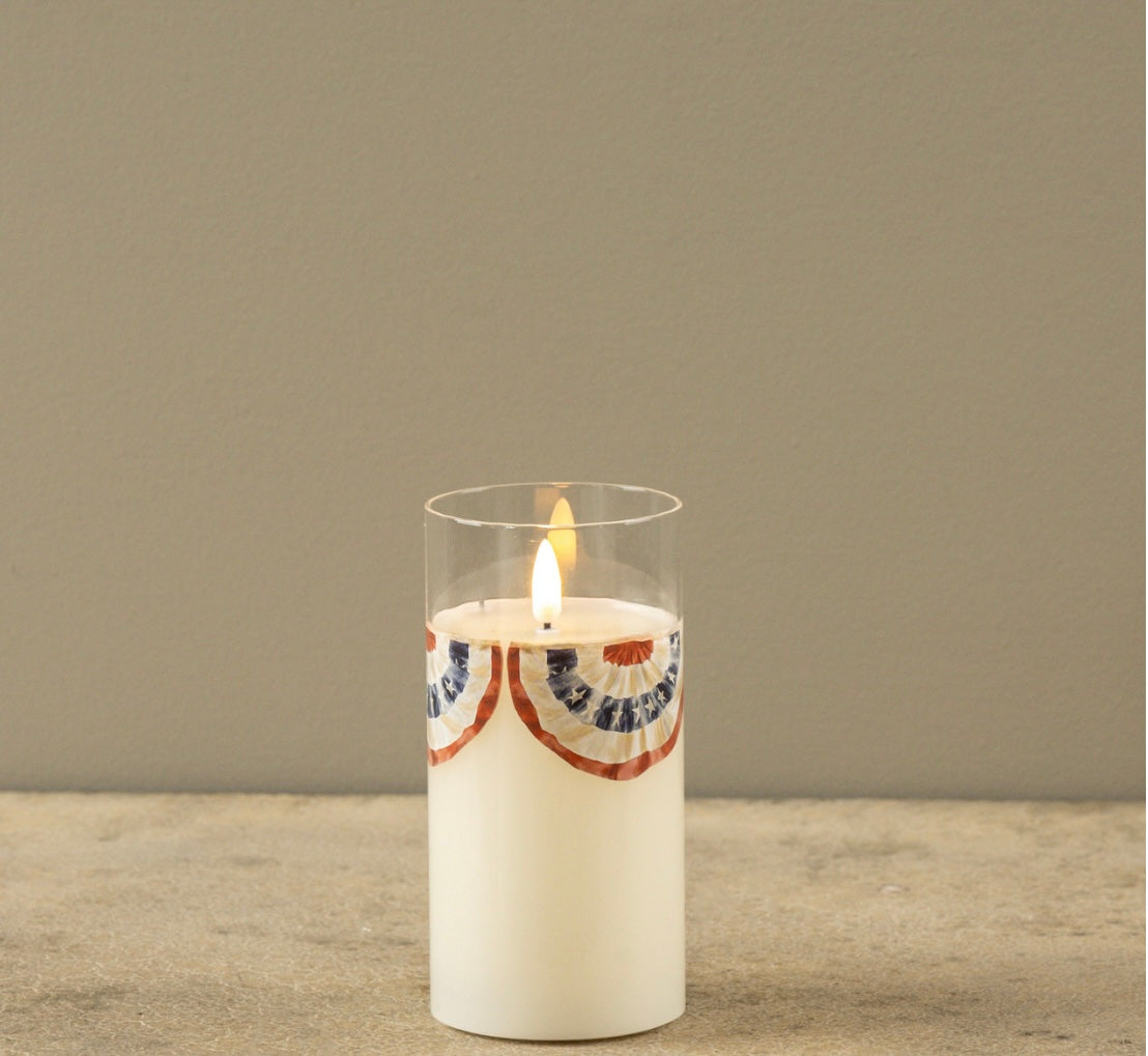 Patriotic Bunting Glass 3D Flame Candle - 3 Sizes