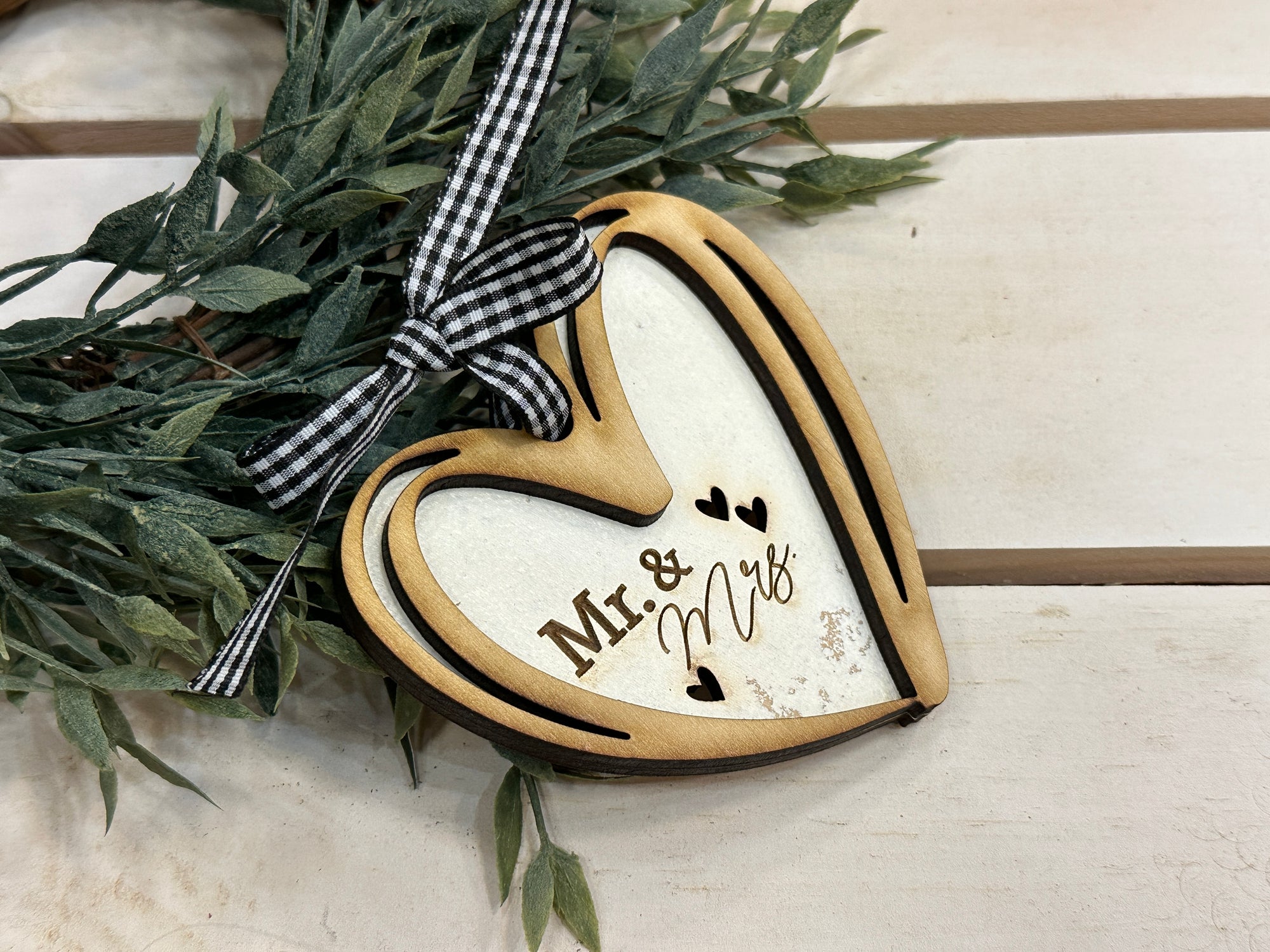 Handmade Mr & Mrs Heart Ornament