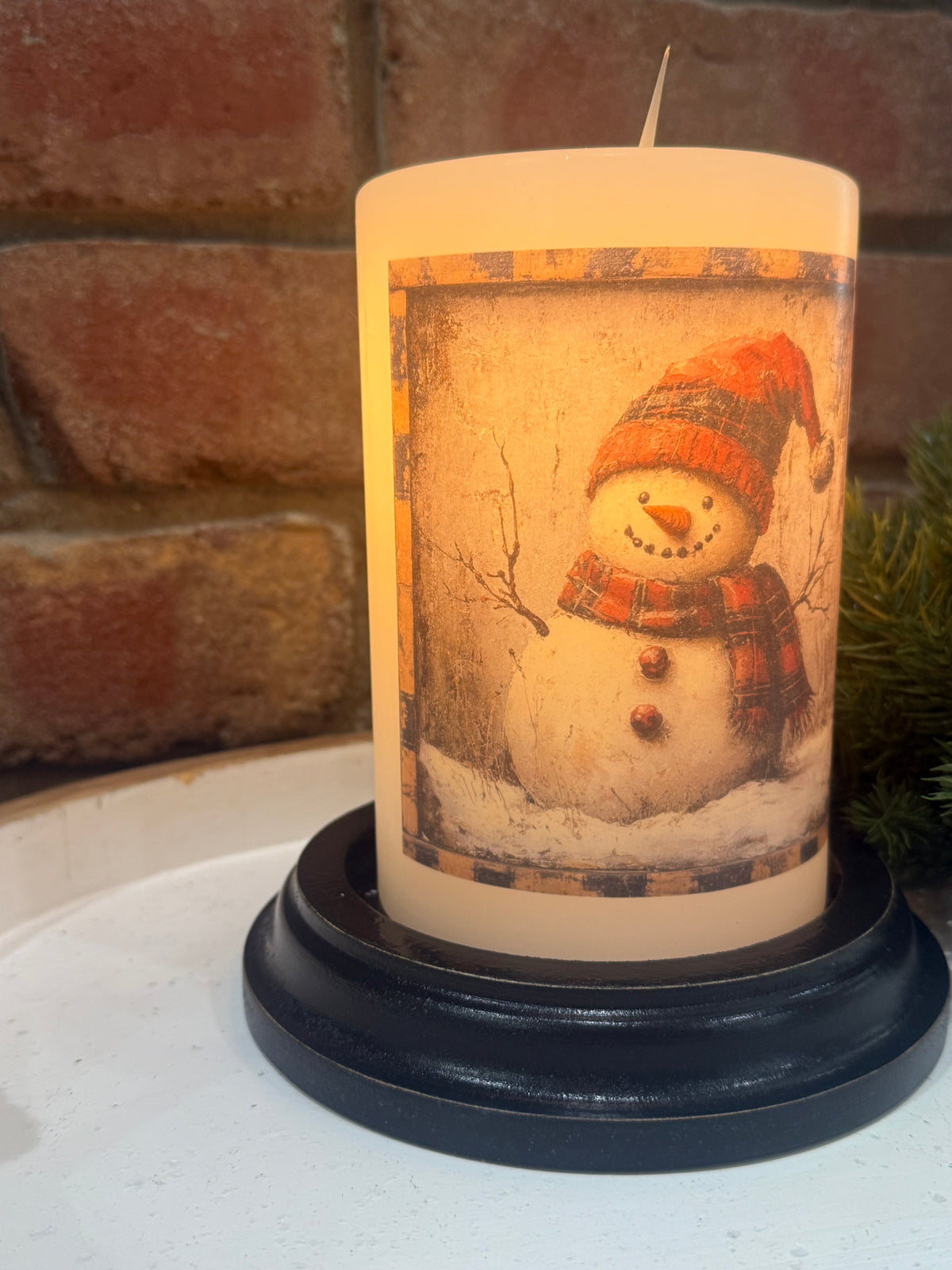 Homespun Plaid Snowman Candle Sleeve