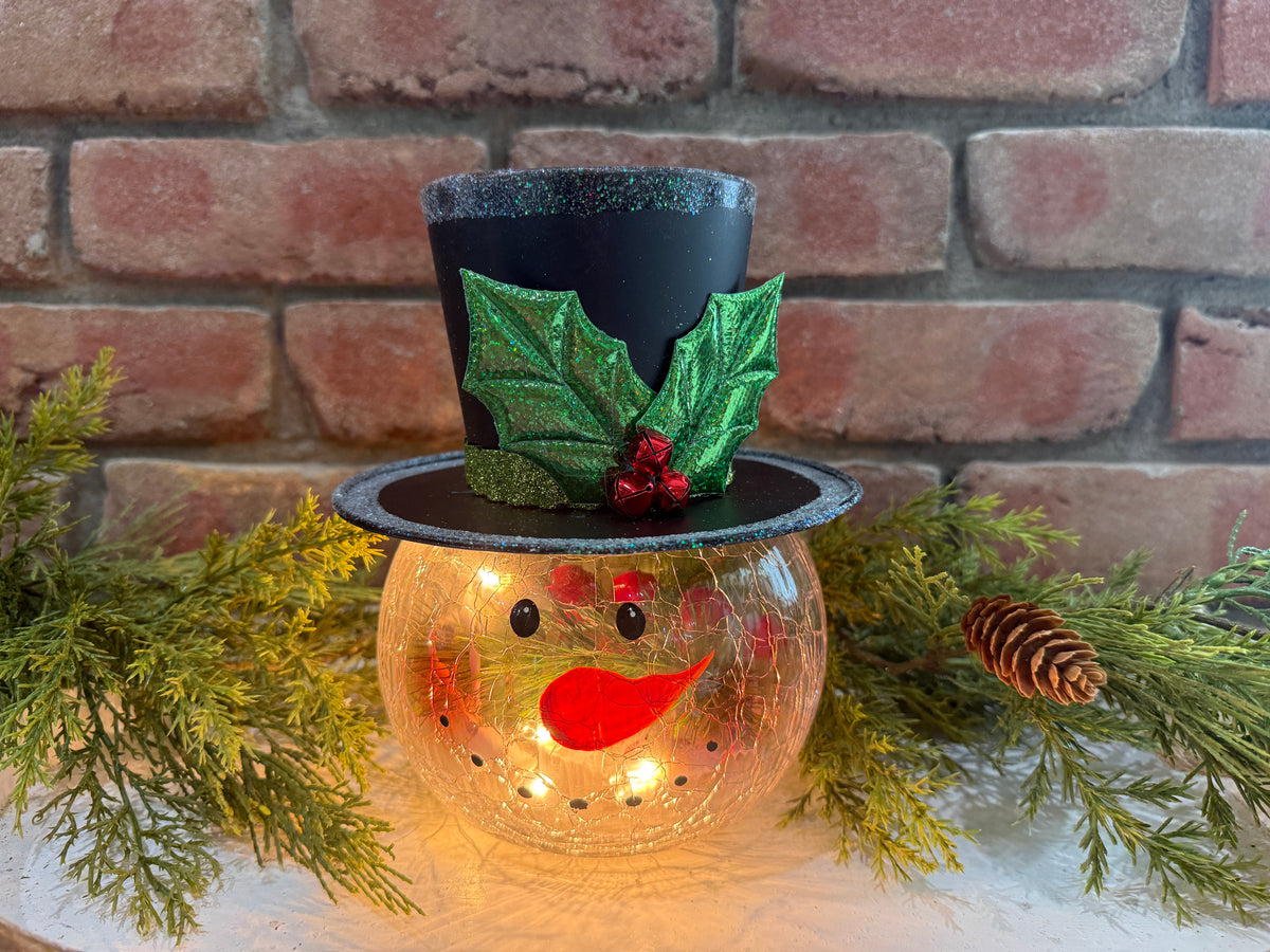 Crackle Glass Snowman Head Light