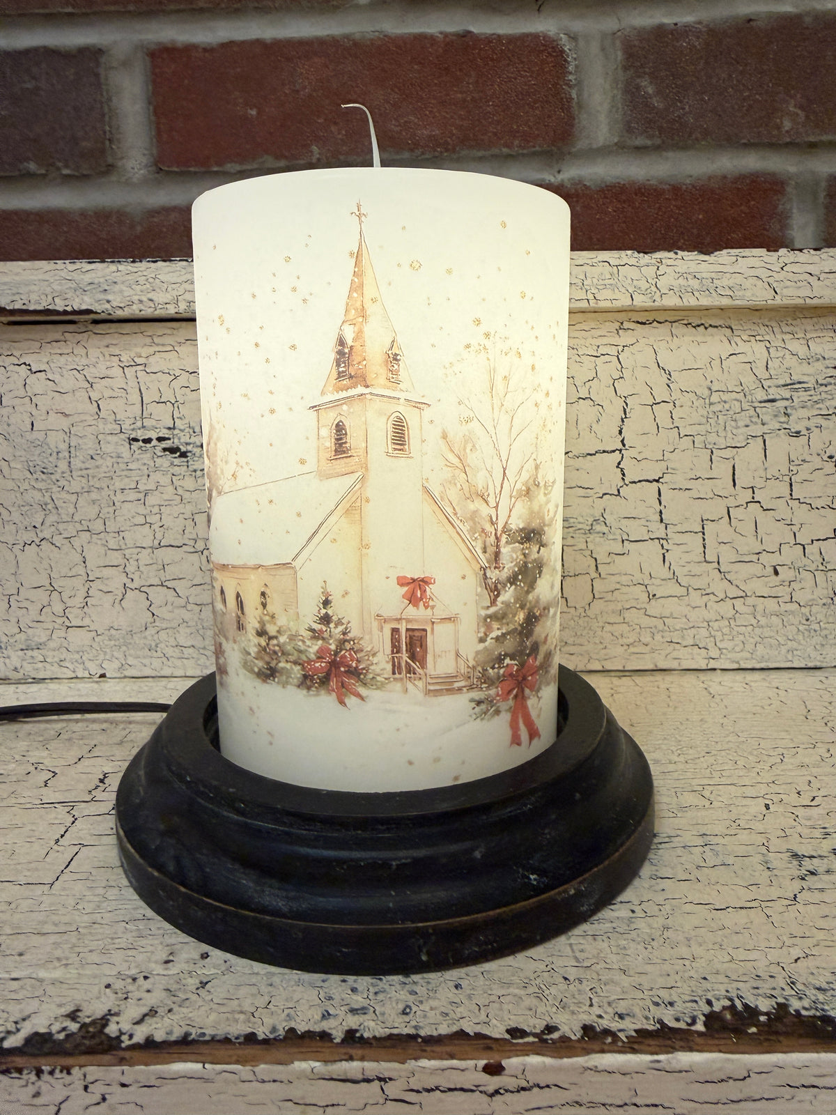 Winter Christmas Chapel Candle Sleeve