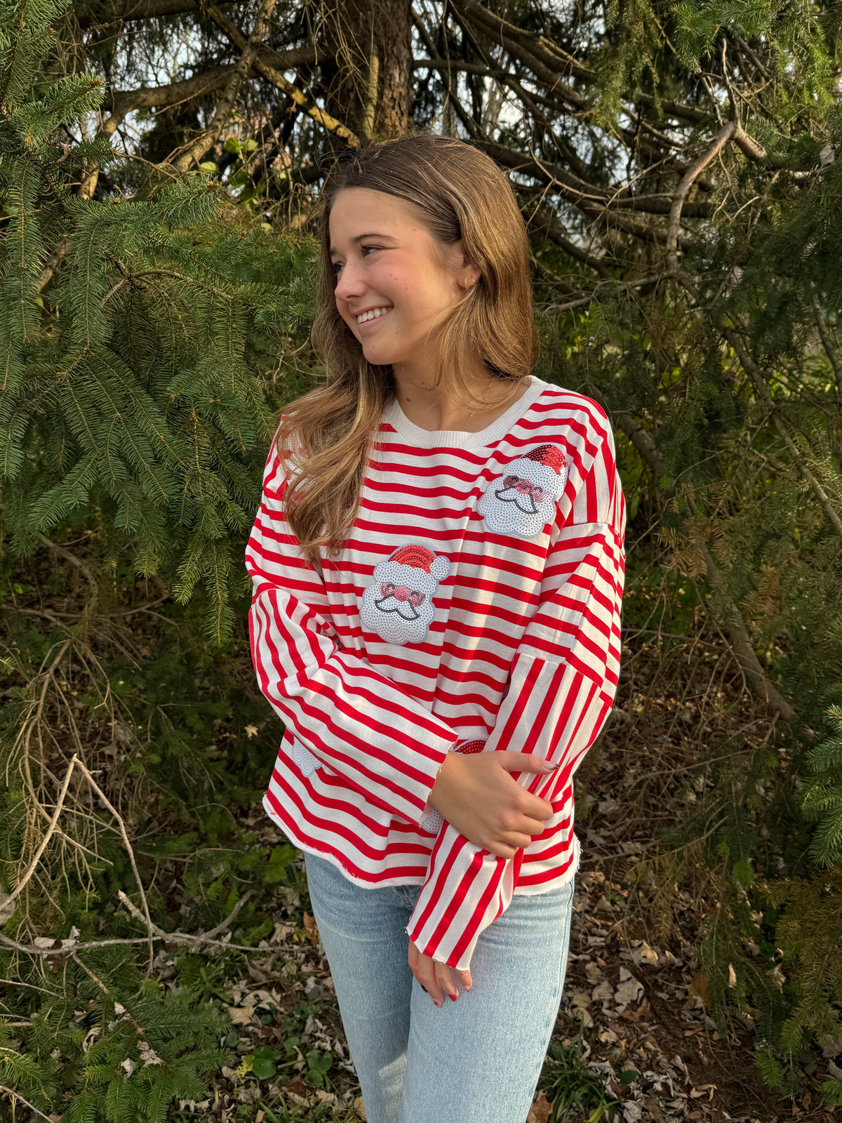 Santa Sequin Long Sleeve Graphic Tee