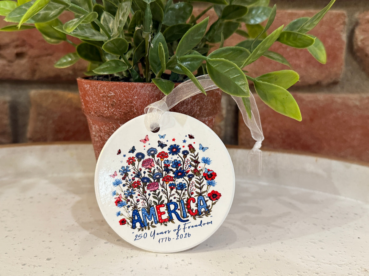 Patriotic Flowers 250 Anniversary Ornament