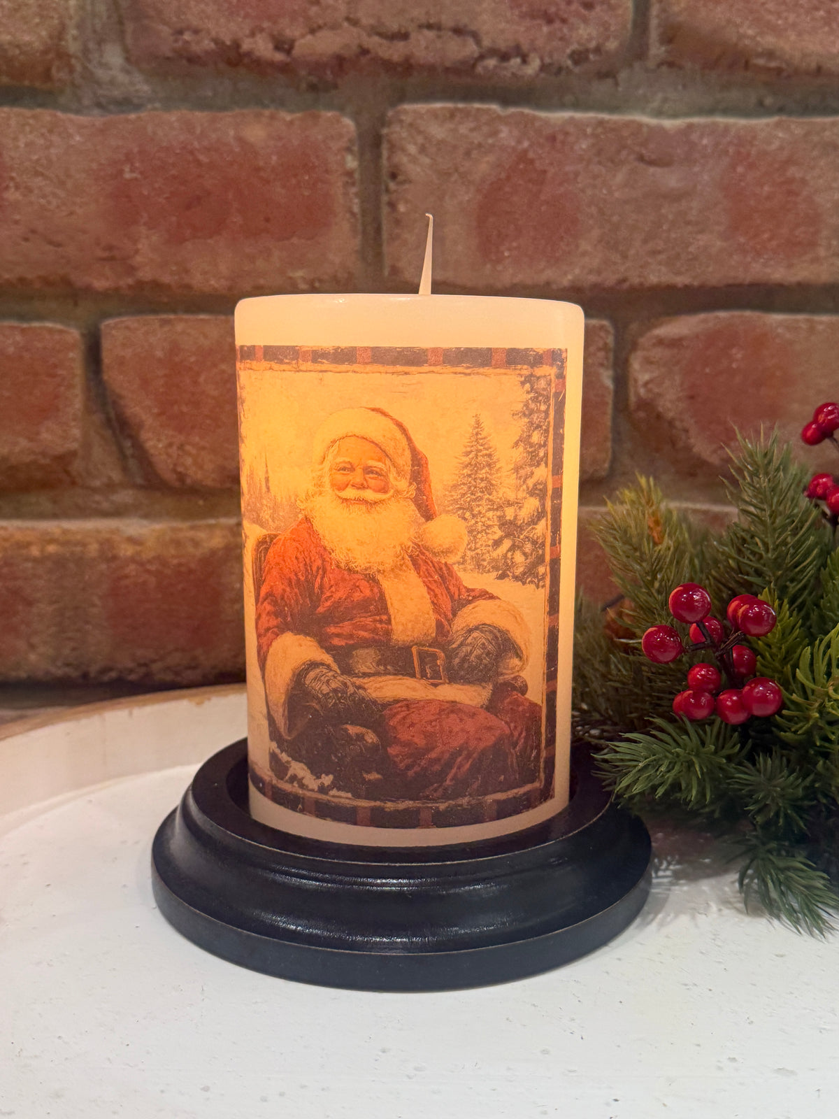 Homespun Plaid Santa Candle Sleeve