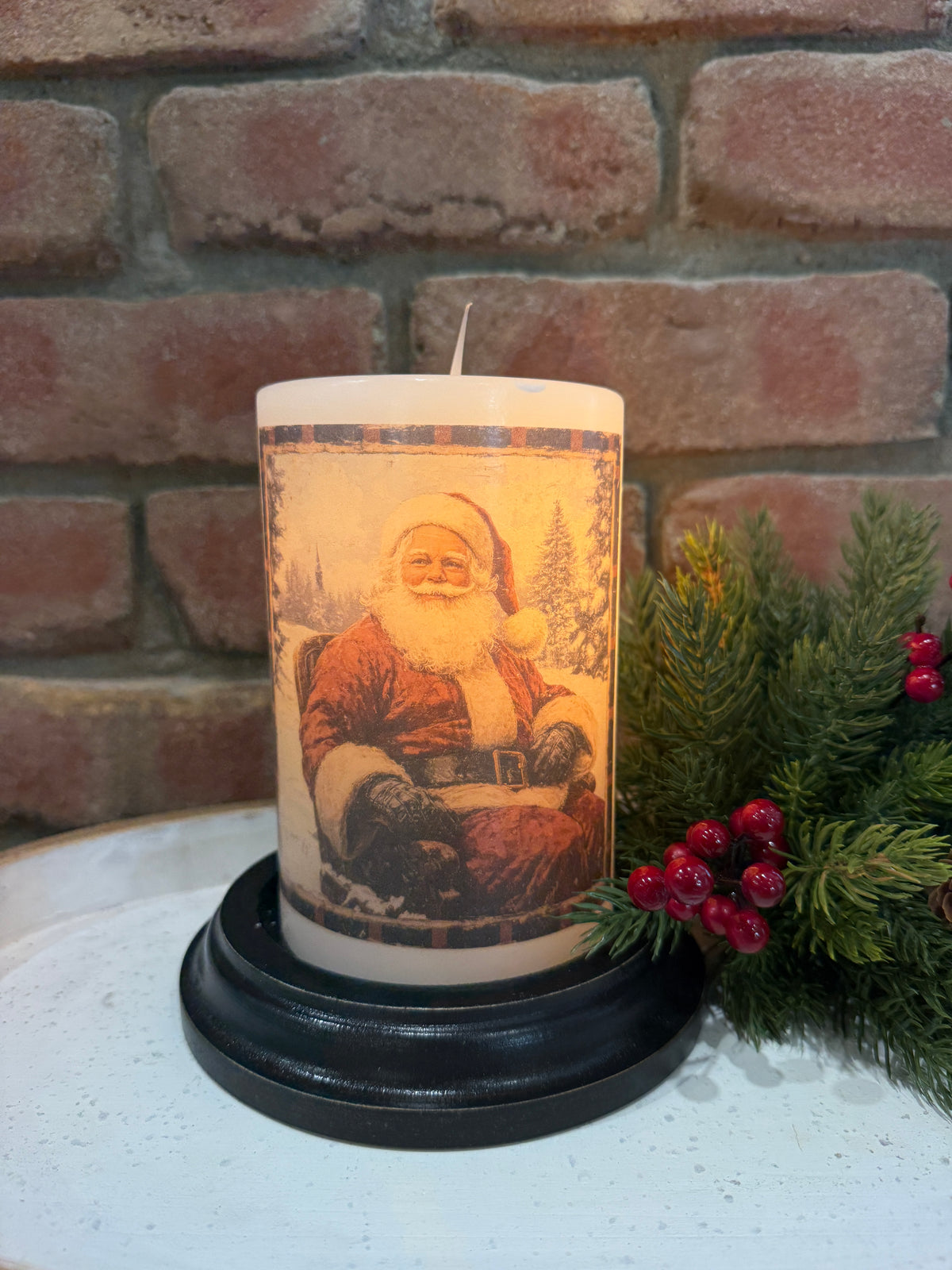 Homespun Plaid Santa Candle Sleeve