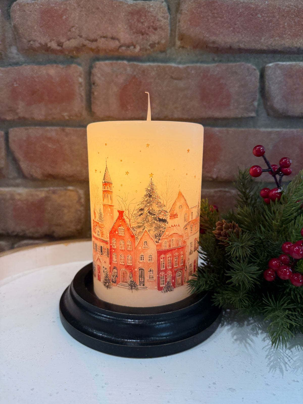 Winter Christmas Village Candle Sleeve