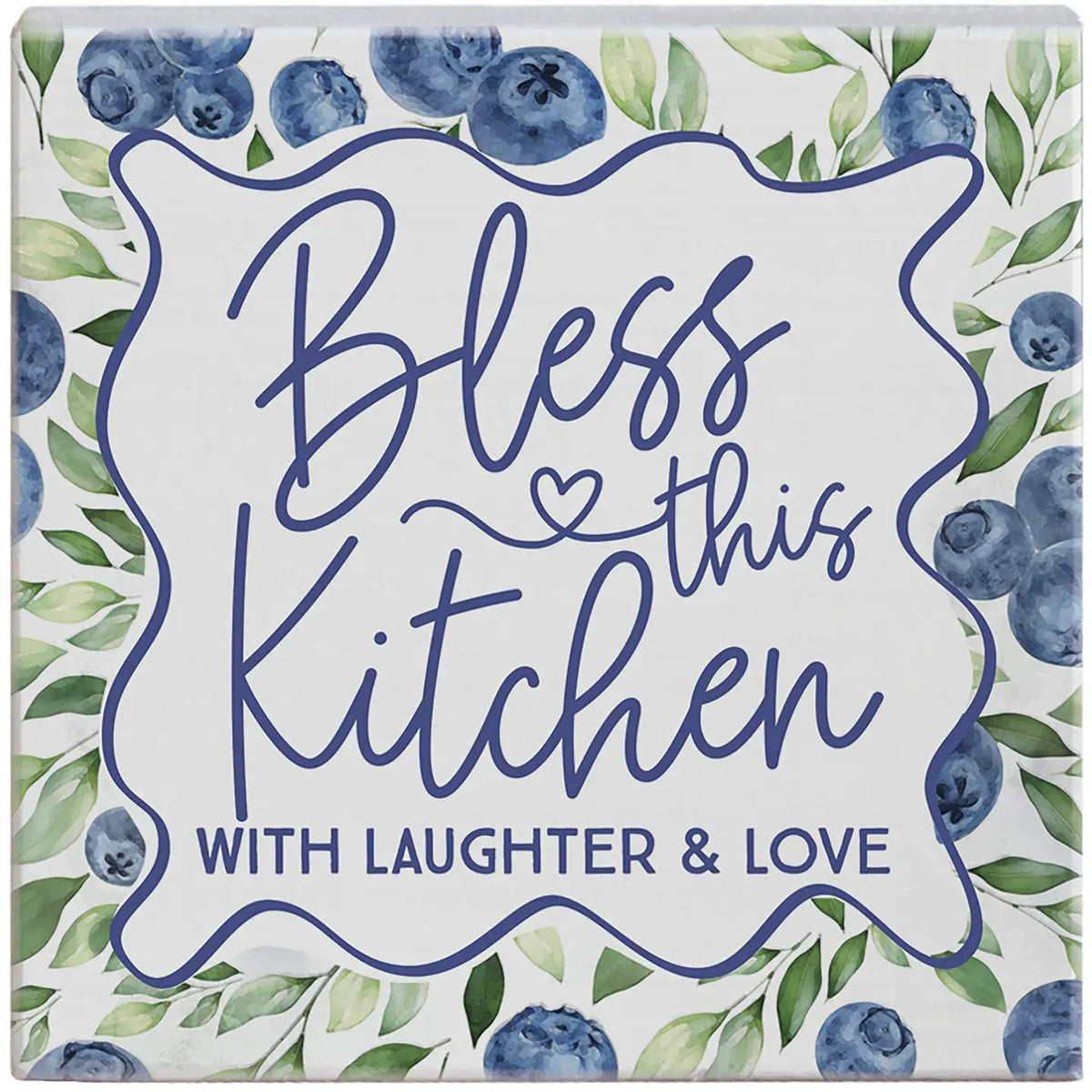 Bless Kitchen Blueberries Wood Block Sign