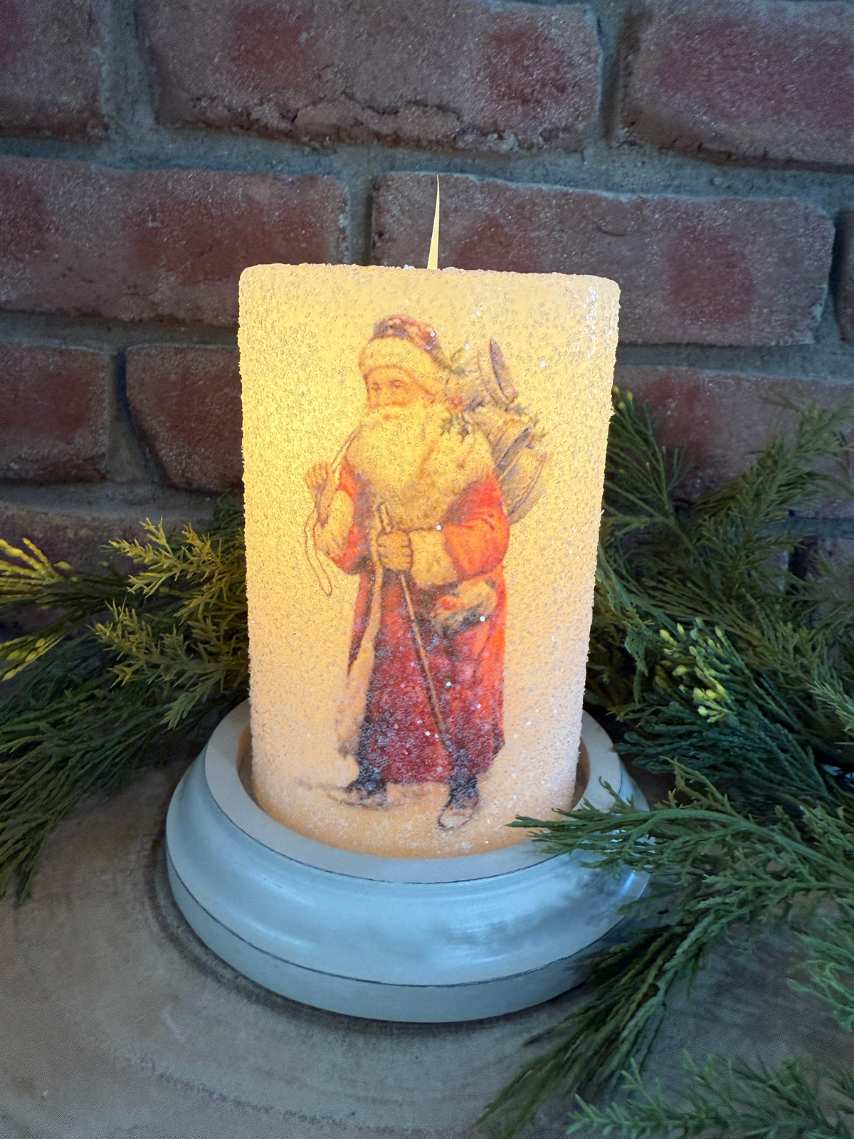 Vintage Walking Santa Candle Sleeve